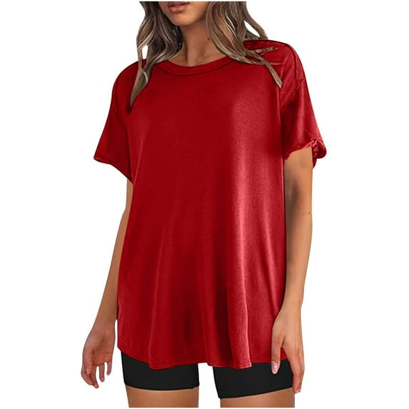 Yuzhih Shirts for Women Round Neck Tops Fashion Workout T Shirts Summer Trendy Clothes 2024 Short Sleeve Spring Tee