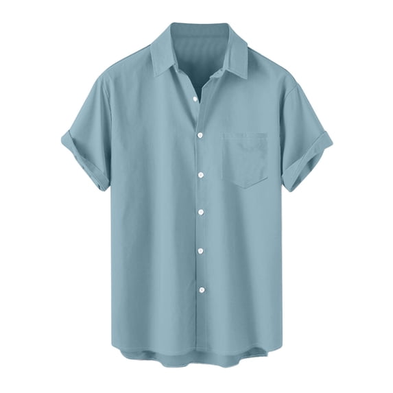 XuJwPNcy Short Sleeve Shirts for Men Button down Casual Summer Shirts Beach Vacation Solid Color Tshirts Collared Neck Tops