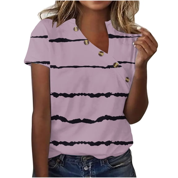 Yuzhih Short Sleeve Shirts for Women V-Neck Tops Loose Casual Summer Tees Button down Blouses Fashion Summer Tunic