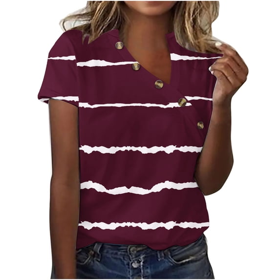 Yuzhih Short Sleeve Shirts for Women V-Neck Tops Loose Casual Summer Tees Button down Blouses Fashion Summer Tunic