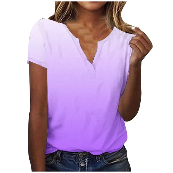 Yuzhih Short Sleeve Top Women Summer Lounge V Neck Shirts Loose Going out Blouses 2024 Fashion Print Clothes