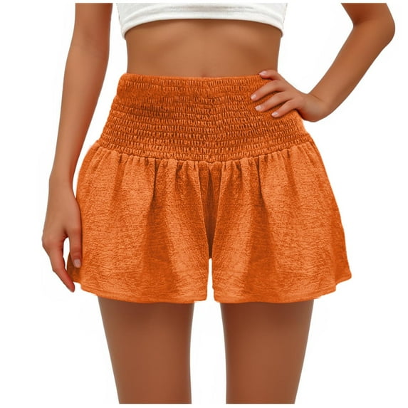 Yuzhih Shorts for Women 2024 Fashion Ruffle Shorts Smocked High Waisted Shorts Flowy Summer Beach Shorts