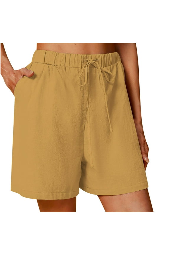 Shorts for Women Casual Elastic High Waisted Summer Short Pants Comfy Drawstring Cotton Linen Shorts