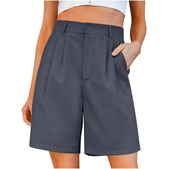 XuJwPNcy Shorts for Women Dressy Elastic High Waisted Knee Length Shorts Casual Wide Leg Summer Shorts with Pockets