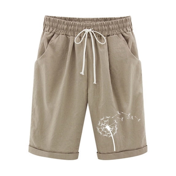 XuJwPNcy Shorts for Women Summer Elastic Waist Drawstring Folded Hem Fashion Baggy Printed Knee Length Short Pants