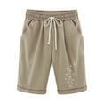 thumbnail image 1 of XuJwPNcy Shorts for Women Summer Elastic Waist Drawstring Folded Hem Fashion Baggy Printed Knee Length Short Pants, 1 of 3
