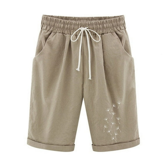 XuJwPNcy Shorts for Women Summer Elastic Waist Drawstring Folded Hem Fashion Baggy Printed Knee Length Short Pants