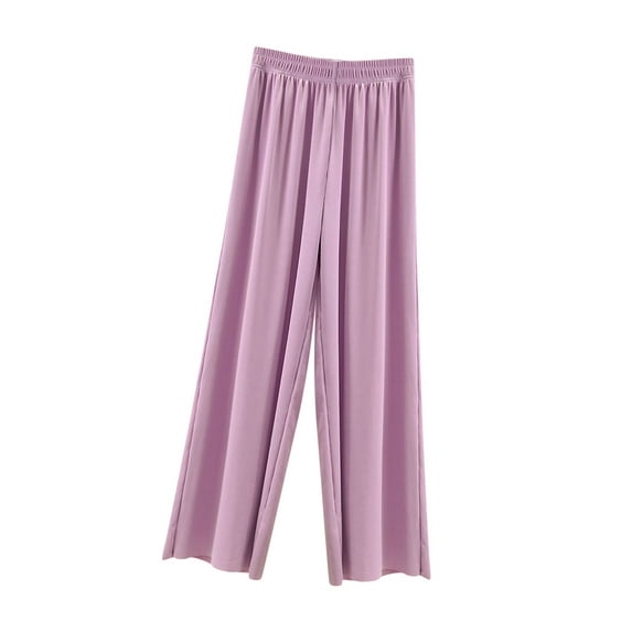 XuJwPNcy Silk Pajama Pants Women Summer Baggy Wide Leg Satin Pj Bottom Fashion Elastic Waist Lounge Pant
