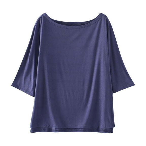 XuJwPNcy Sleep Shirts for Women Crew Neck Solid Color Lounge Pajamas Top Soft Ladies Short Sleeve Pajama Shirt Sleepwear