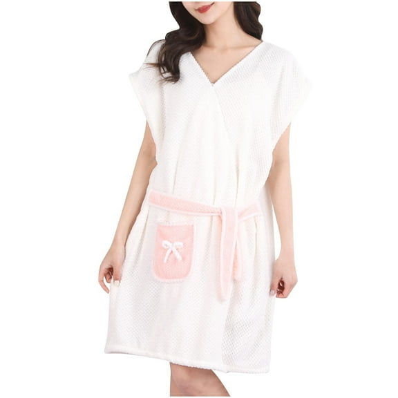 XuJwPNcy Sleeveless Bathrobes for Women Lightweight Mid Length Robe Soft Warm Loungewear Nightgown with Belt