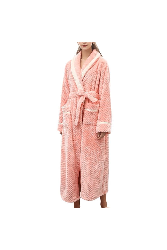 Soft Plush Fleece Robe for Women Cozy Warm Bathrobe with Pockets Fuzzy Thermal Belted Long Robe