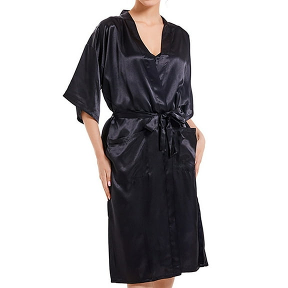 XuJwPNcy Soft Robes for Women Bathrobe with Belt Wedding Guest Party Robes 3/4 Bell Sleeve Sleepwear