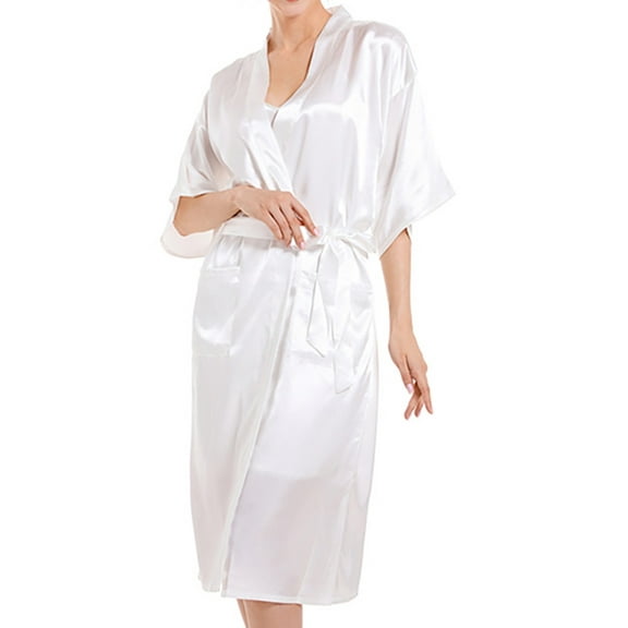 XuJwPNcy Soft Robes for Women Bathrobe with Belt Wedding Guest Party Robes 3/4 Bell Sleeve Sleepwear