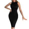 thumbnail image 1 of XuJwPNcy Summer Dresses for Women Mock Neck Sleeveless Slim Tank Dress Basic Bodycon Pencil Knee Length Dress, 1 of 7