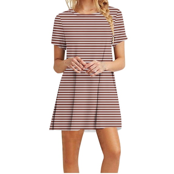 Yuzhih Summer Dresses for Women 2024 Round Neck Short Sleeve Mini Dresses Printed Beach Short Sundresses