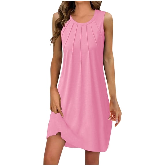 XuJwPNcy Summer Dresses for Women Sleeveless Scoop Neck Pleated Front Dresses Tank Dress Loose Short Dress