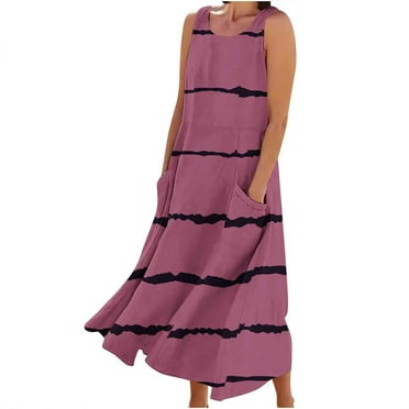 Yuzhih Summer Dresses for Women Sleeveless Scoop Neck Tank Dresses Trendy Maxi Dresses with Pockets