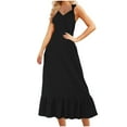 thumbnail image 1 of XuJwPNcy Summer Dresses for Women Trendy V Neck Tie Strap Midi Dress Ruffle Hem Sleeveless Solid Sundress, 1 of 6