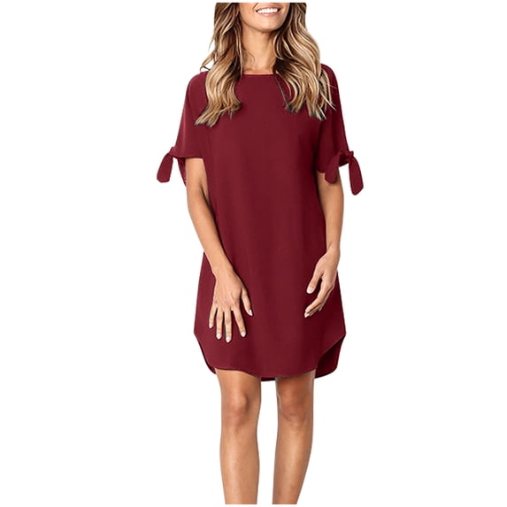 XuJwPNcy Summer Dresses for Women Fashion Short Sleeve Crewneck Mini Dress Casual Loose Solid Color Dresses