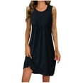 thumbnail image 1 of cfhntfmh Summer Dresses for Women Sleeveless Scoop Neck Pleated Front Dresses Tank Dress Loose Short Dress, 1 of 6