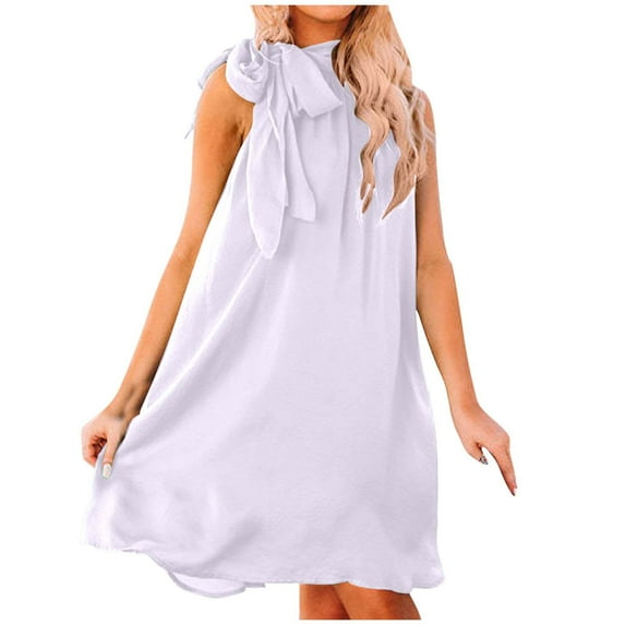 XuJwPNcy Summer Dresses for Women Trendy Solid Color Sleeveless Tank Dresses Loose Knee Length Flowy Beach Dress