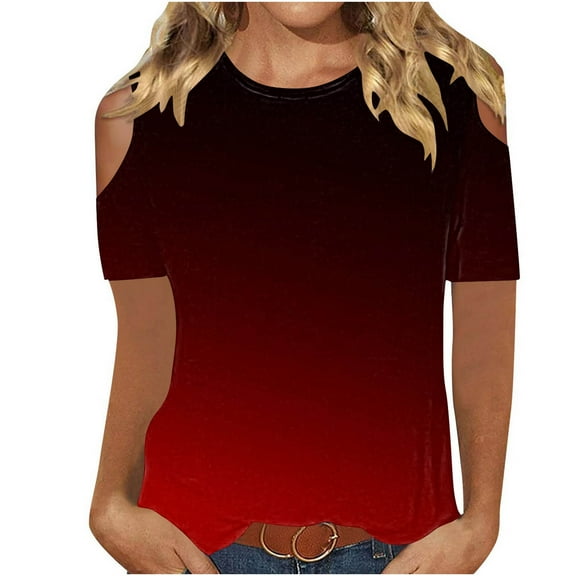 XuJwPNcy Summer Shirts for Women Cold Shoulder Crewneck Tops Short Sleeve Casual Loose Basic Tee Trendy Clothes