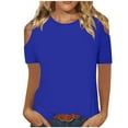 thumbnail image 1 of Yuzhih Summer Shirts for Women Cold Shoulder Crewneck Tops Short Sleeve Casual Loose Basic Tee Trendy Clothes, 1 of 6