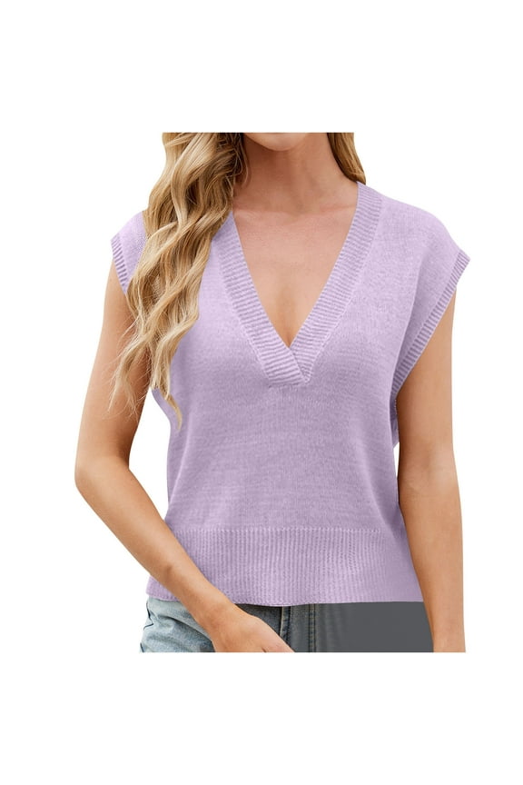 Summer Sweater Vest for Women Cap Sleeve Casual V Neck Sleeveless Knit Pullover Tank Tops Spring Cami Shirts