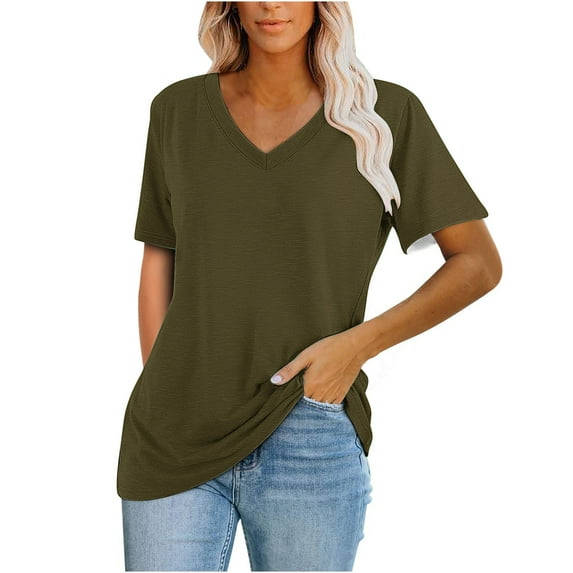 XuJwPNcy Summer Tops for Women V Neck Short Sleeve Solid Color Tshirts Casual Baggy Comfy Basic Shirts