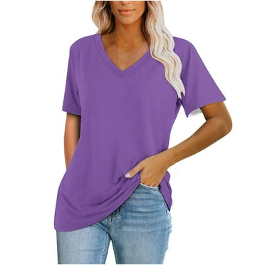 Yuzhih Summer Tops for Women 2025 V Neck Short Sleeve Solid Color Tshirts Casual Baggy Comfy Basic Shirts