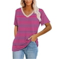 thumbnail image 1 of Yuzhih Summer Tops for Women 2024 V Neck Short Sleeve Stripe Printed Tshirts Casual Baggy Comfy Basic Shirts, 1 of 6