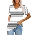 thumbnail image 1 of XuJwPNcy Summer Tops for Women V Neck Short Sleeve Stripe Printed Tshirts Casual Baggy Comfy Basic Shirts, 1 of 6