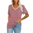 thumbnail image 1 of XuJwPNcy Summer Tops for Women V Neck Short Sleeve Stripe Printed Tshirts Casual Baggy Comfy Basic Shirts, 1 of 6