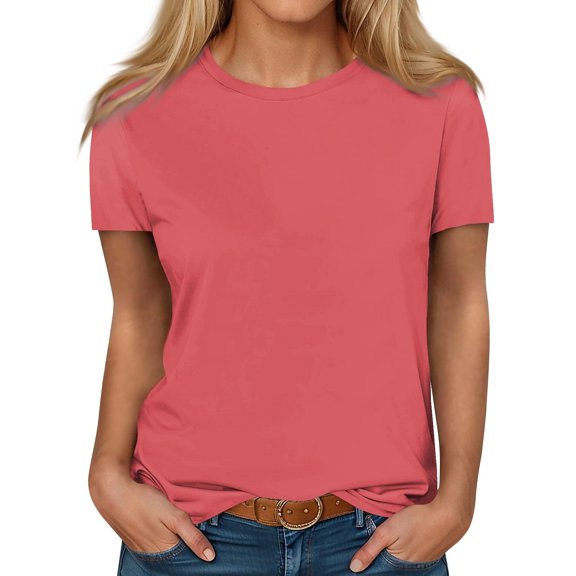 XuJwPNcy Summer Tops for Women Short Sleeve Round Neck Tshirt Trendy Soild Lightweight Soft Casual Clothes