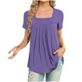 thumbnail image 1 of XuJwPNcy Summer Tops for Women Square Neck Short Sleeve Shirts Pleated Casual Flowy T Shirts Summer Tunic Blouse Tops, 1 of 3