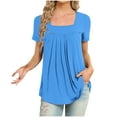 thumbnail image 1 of Yuzhih Summer Tops for Women Square Neck Short Sleeve Shirts Pleated Casual Flowy T Shirts Summer Tunic Blouse Tops, 1 of 3