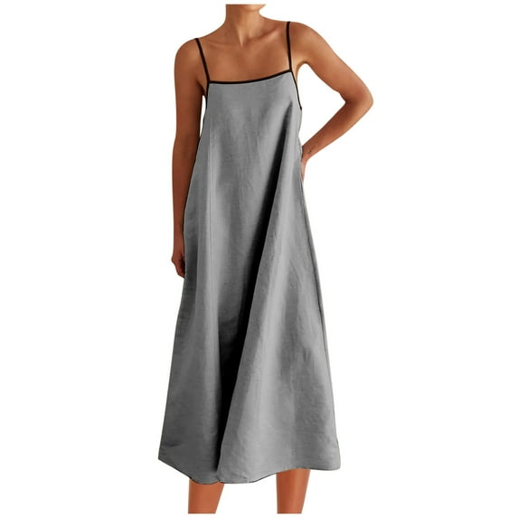 XuJwPNcy Sun Dresses for Women Sleeveless Spaghetti Strap Midi Dresses Casual Loose Solid Color Cami Dress