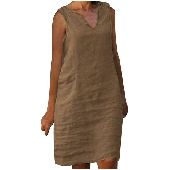 XuJwPNcy Sundresses for Women Fashion Solid V Neck Sleeveless Tank Dresses Casual Midi Tunic Dresses