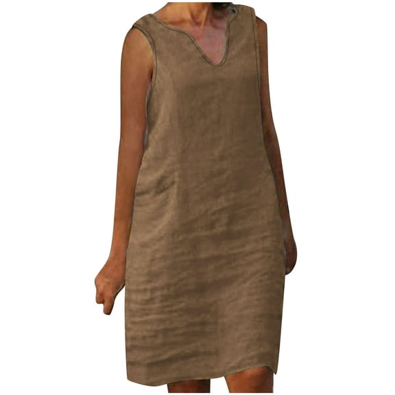 XuJwPNcy Sundresses for Women Fashion Solid V Neck Sleeveless Tank Dresses Casual Midi Tunic Dresses