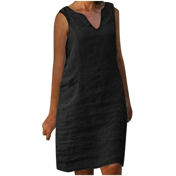 Yuzhih Sundresses for Women Fashion Solid V Neck Sleeveless Tank Dresses Casual Midi Tunic Dresses