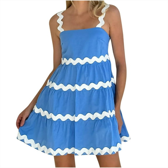 XuJwPNcy Sundresses for Women Sleeveless Cute Flowy Beach Short Dresses Vacation Pleated Tiered Mini Dress