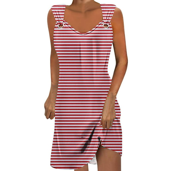 XuJwPNcy Sundresses for Women Summer Beach Vacation Tunic Dresses Scoop Neck Sleeveless Dresses