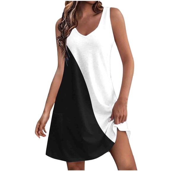 XuJwPNcy Sundresses for Women V Neck Sleeveless Tunic Tank Dresses Summer Beach Printed Mini Dresses