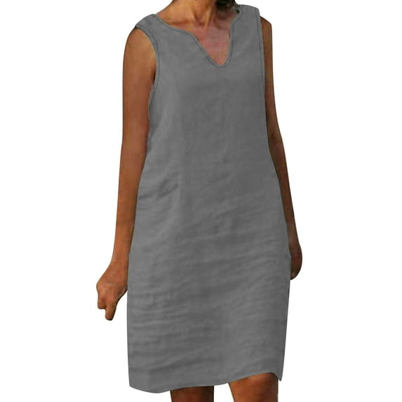 XuJwPNcy Sundresses for Women Fashion Solid V Neck Sleeveless Tank Dresses Casual Midi Tunic Dresses