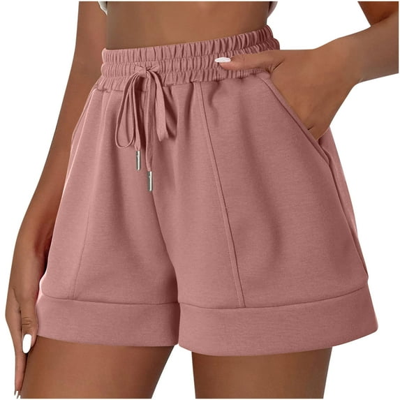 XuJwPNcy Sweat Shorts Women Summer Casual Drawstring Wide Leg Shorts with Pockets Trendy High Waisted Short Pants