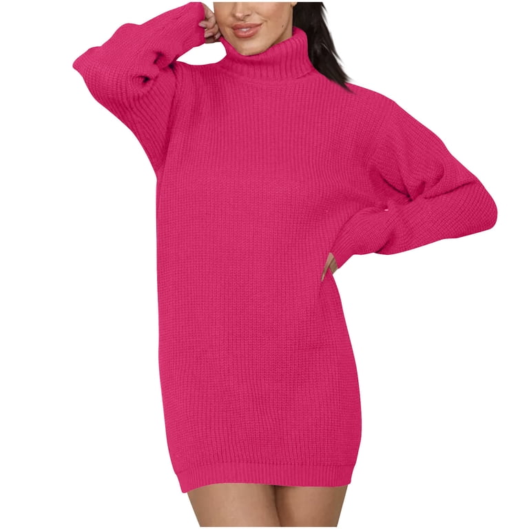 XuJwPNcy Sweater Dress for Women Turtleneck Long Sleeve Sweater Mini Dress Cocktail Party Knit Short Dresses