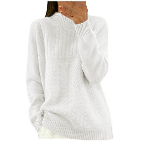 Yuzhih Sweaters for Women Trendy Fall Mock Neck Sweater Tops Solid Cable Knit Pullover Sweaters