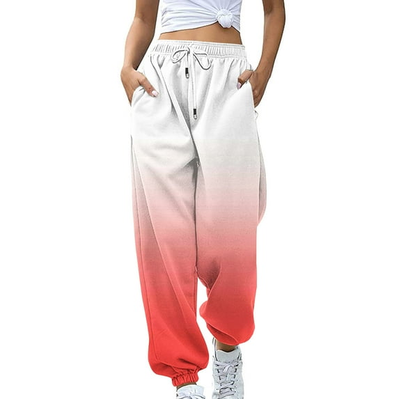 XuJwPNcy Sweatpants Women Trendy Gradient High Waist Joggers Pants Cinch Bottom Drawstring Lounge Trousers