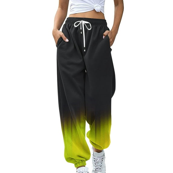 Yuzhih Sweatpants Women Trendy High Waist Cinch Bottom Joggers Pants Color Block Drawstring Lounge Trousers
