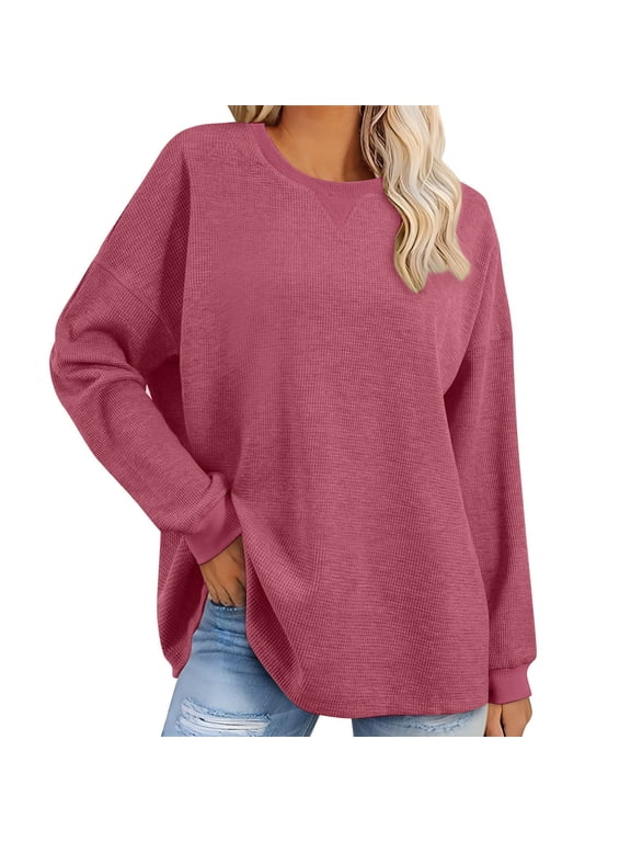 Sweatshirt for Womens Round Neck Long Sleeve Oversized Knit Pullover Tops Loose Soft Outfits
